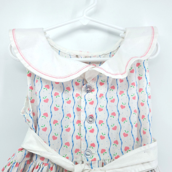 Vintage 4T Handmade Cottage Core Pinafore Dress Pockets Lace Rosette Petticoat - Picture 8 of 16